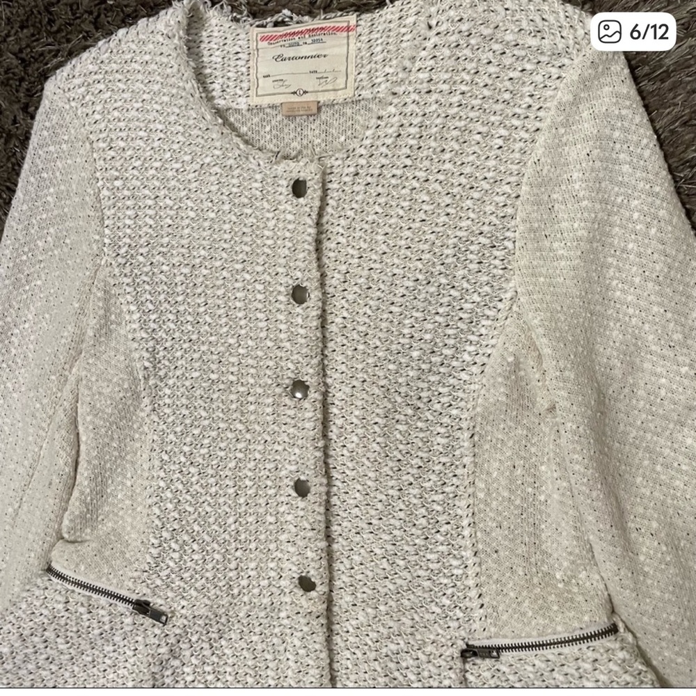 HP Anthropologie Cartoonier Peplum Snap Sweater Coat White/Ivory Size Large - Picture 6 of 7
